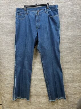 FUBU Jeans Womens 18 Blue High Rise Relaxed Straight Fringe Hem Stretch Plus